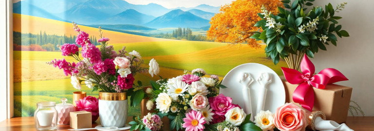 Stilleben Geschenke, Blumen